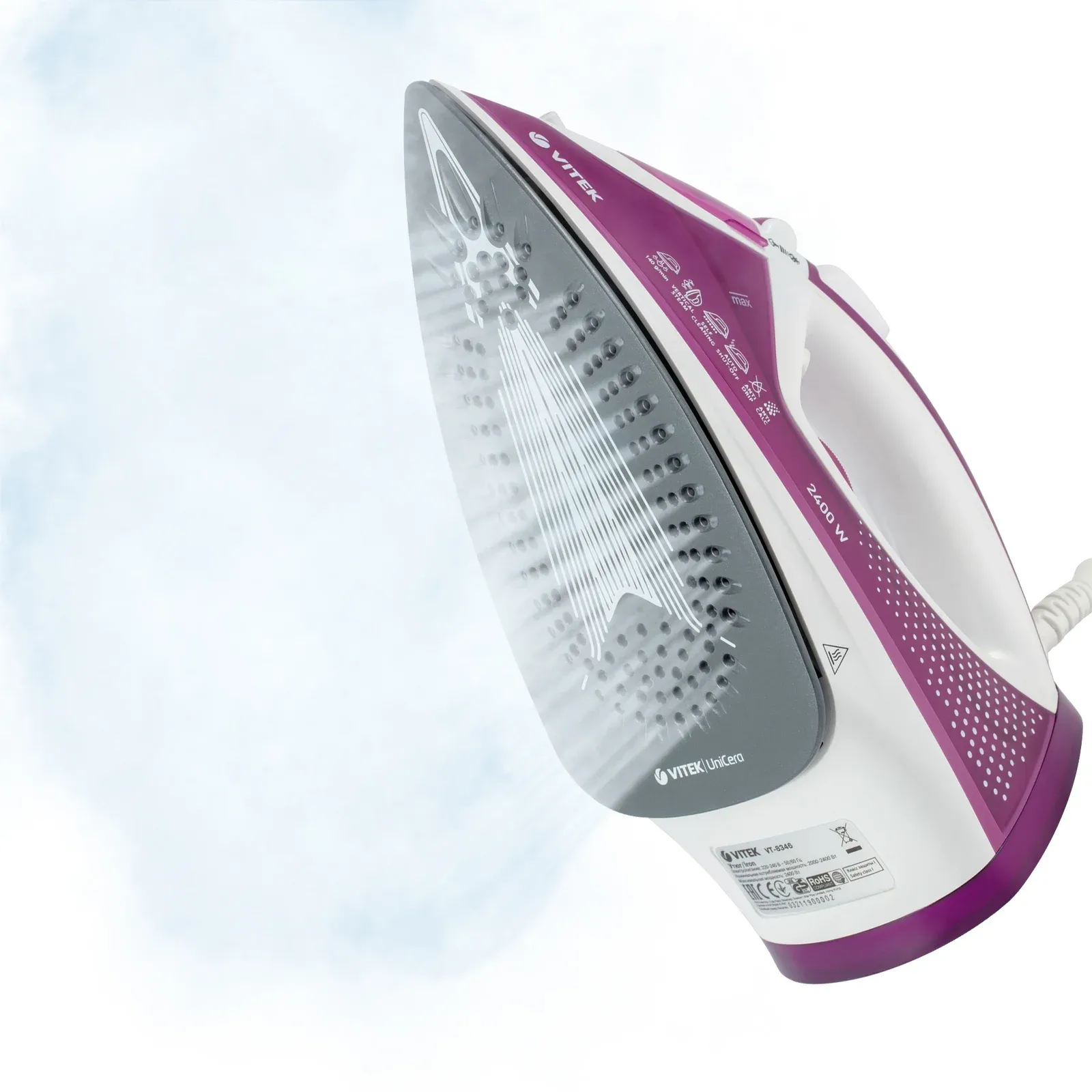 Утюг Vitek VT-8346 2400Вт белый/фиолетовый - фото 2