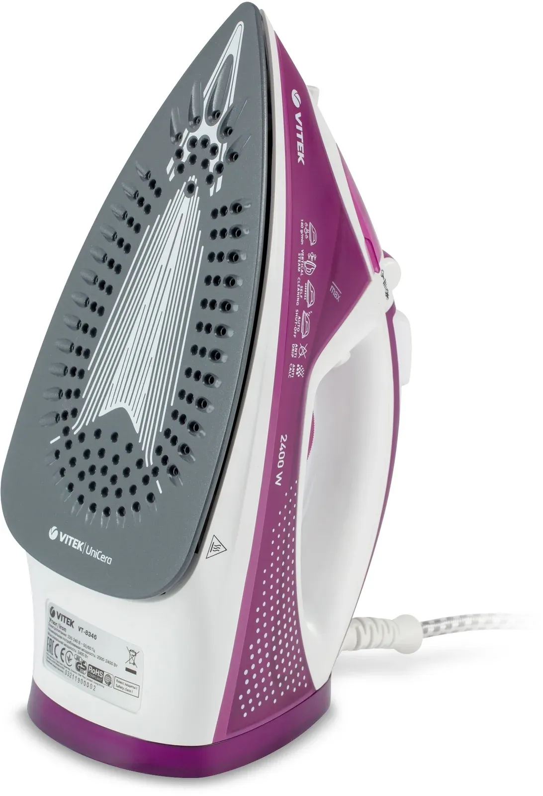Утюг Vitek VT-8346 2400Вт белый/фиолетовый - фото 5
