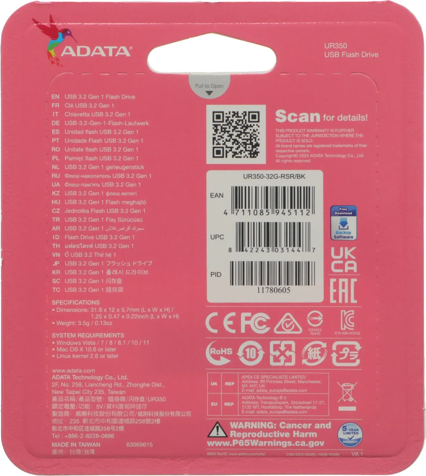 Флеш Диск A-Data 32GB UR350 UR350-32G-RSR/BK USB3.2 серебристый/черный, 32 ГБ - фото 6