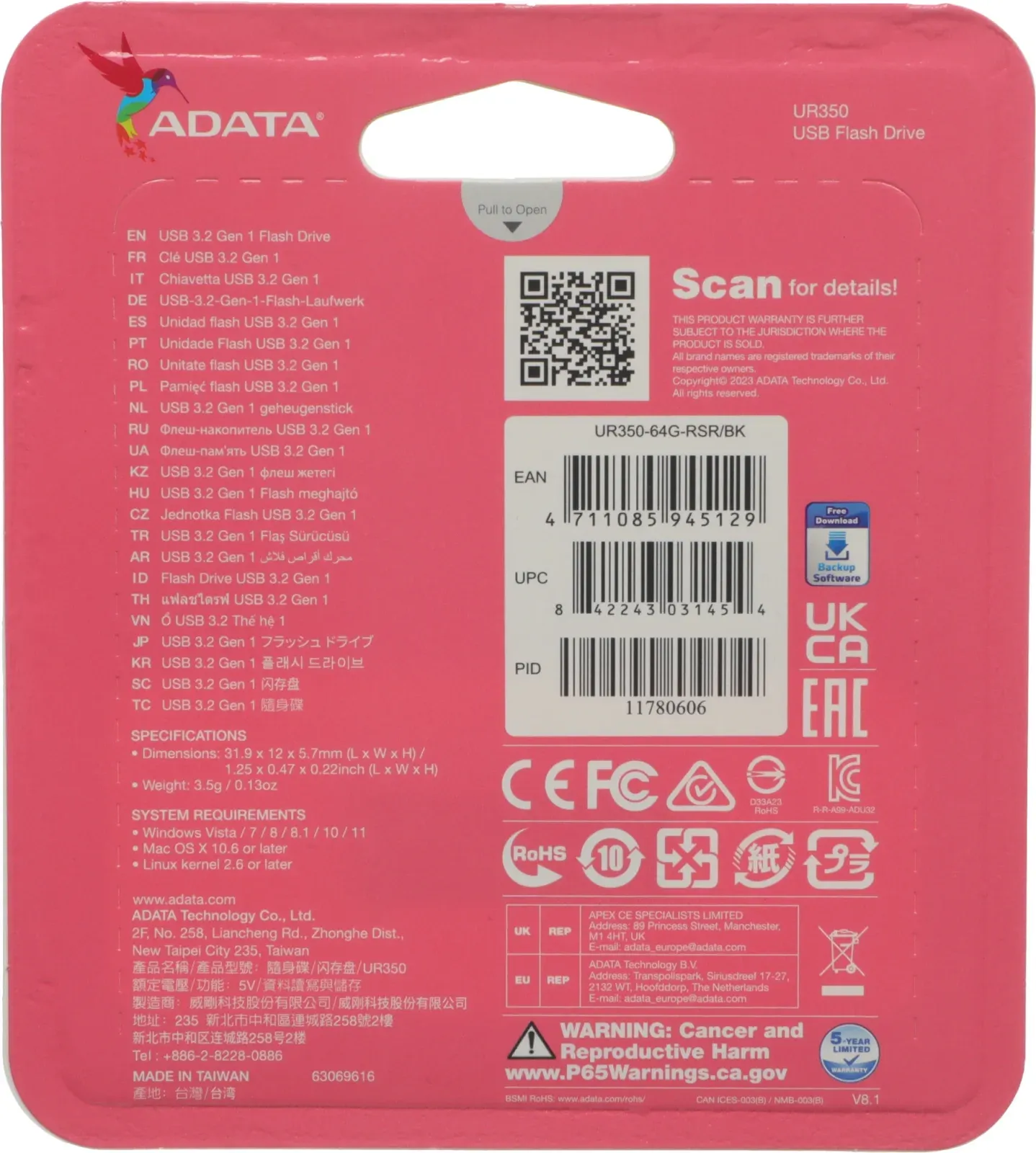 Флеш Диск A-Data 64GB UR350 UR350-64G-RSR/BK USB3.2 серебристый/черный, 64 ГБ - фото 5