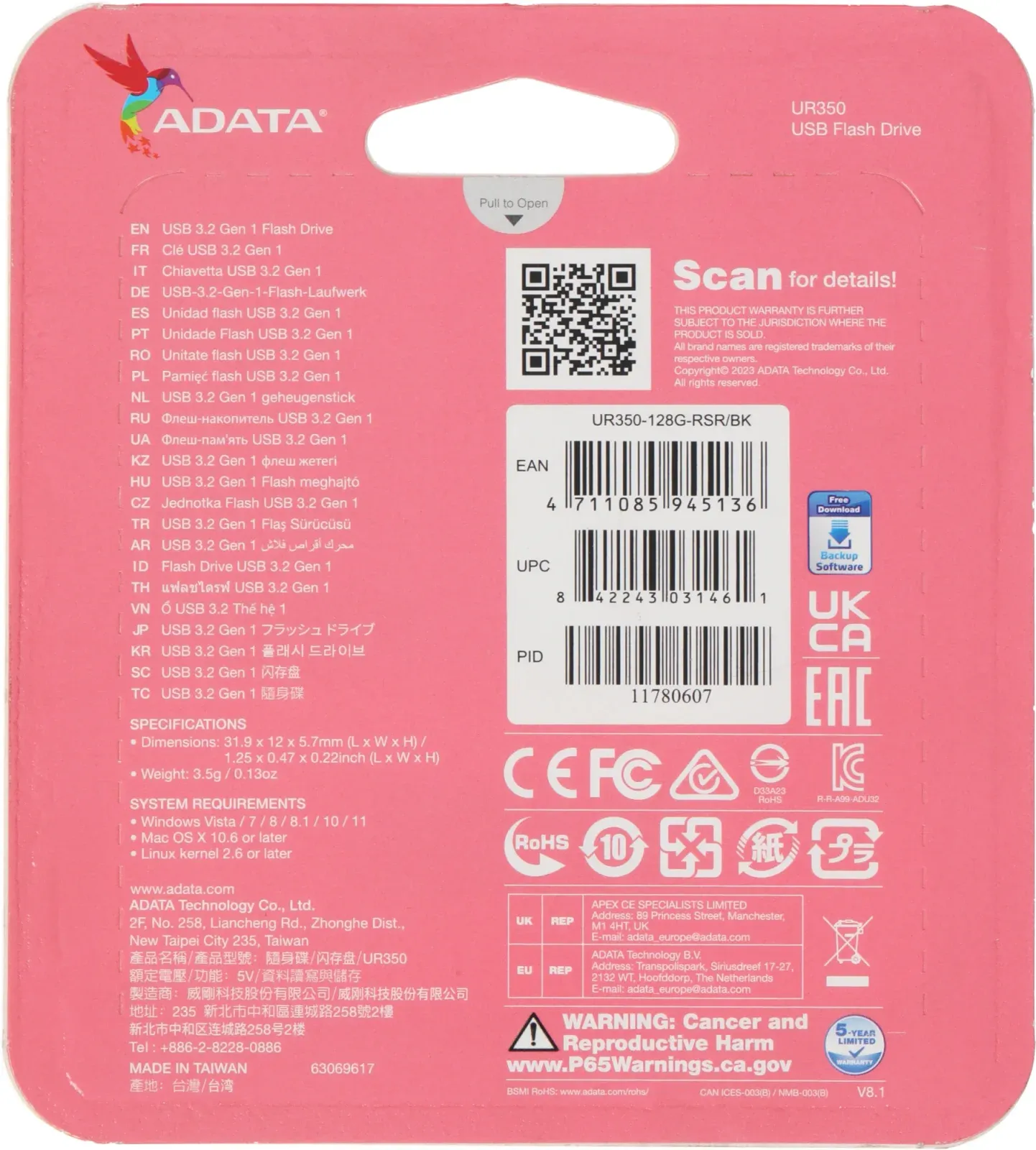 Флеш Диск A-Data 128GB UR350 UR350-128G-RSR/BK USB3.2 серебристый/черный, 128 ГБ - фото 5
