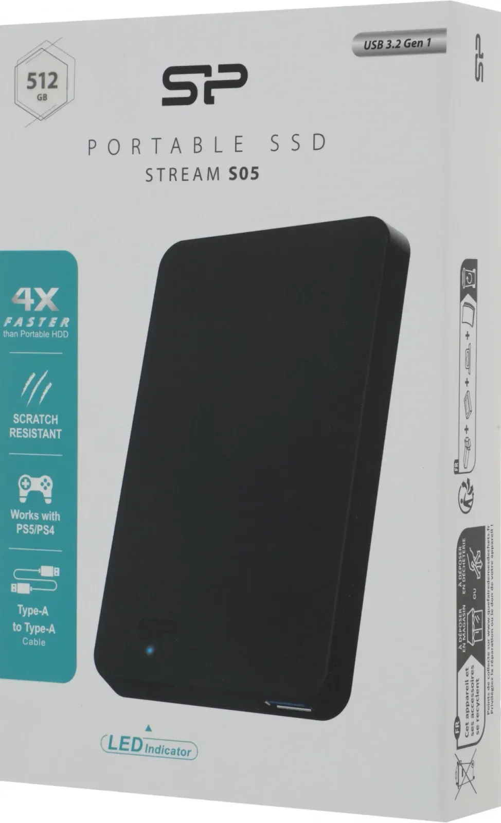 Накопитель SSD Silicon Power USB3.0 512GB SP512GBPSDS05SAK S05 Stream 1.8 черный