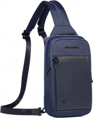 Рюкзак слинг мужской Piquadro Orion CA6625S136/BLU синий ткань/натур.кожа - фото 6