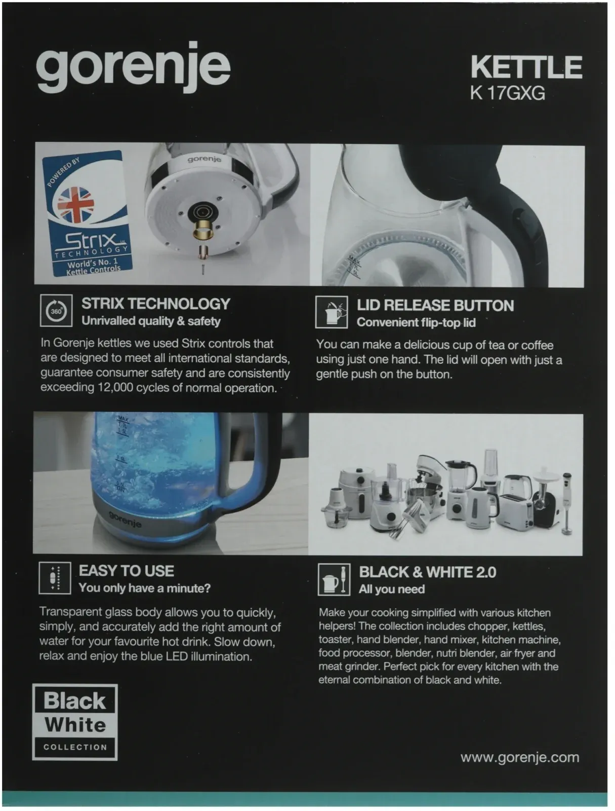 Чайник электрический Gorenje K17GXG 1.7л. 2200Вт белый/серебристый корпус: стекло/металл/пластик - фото 5