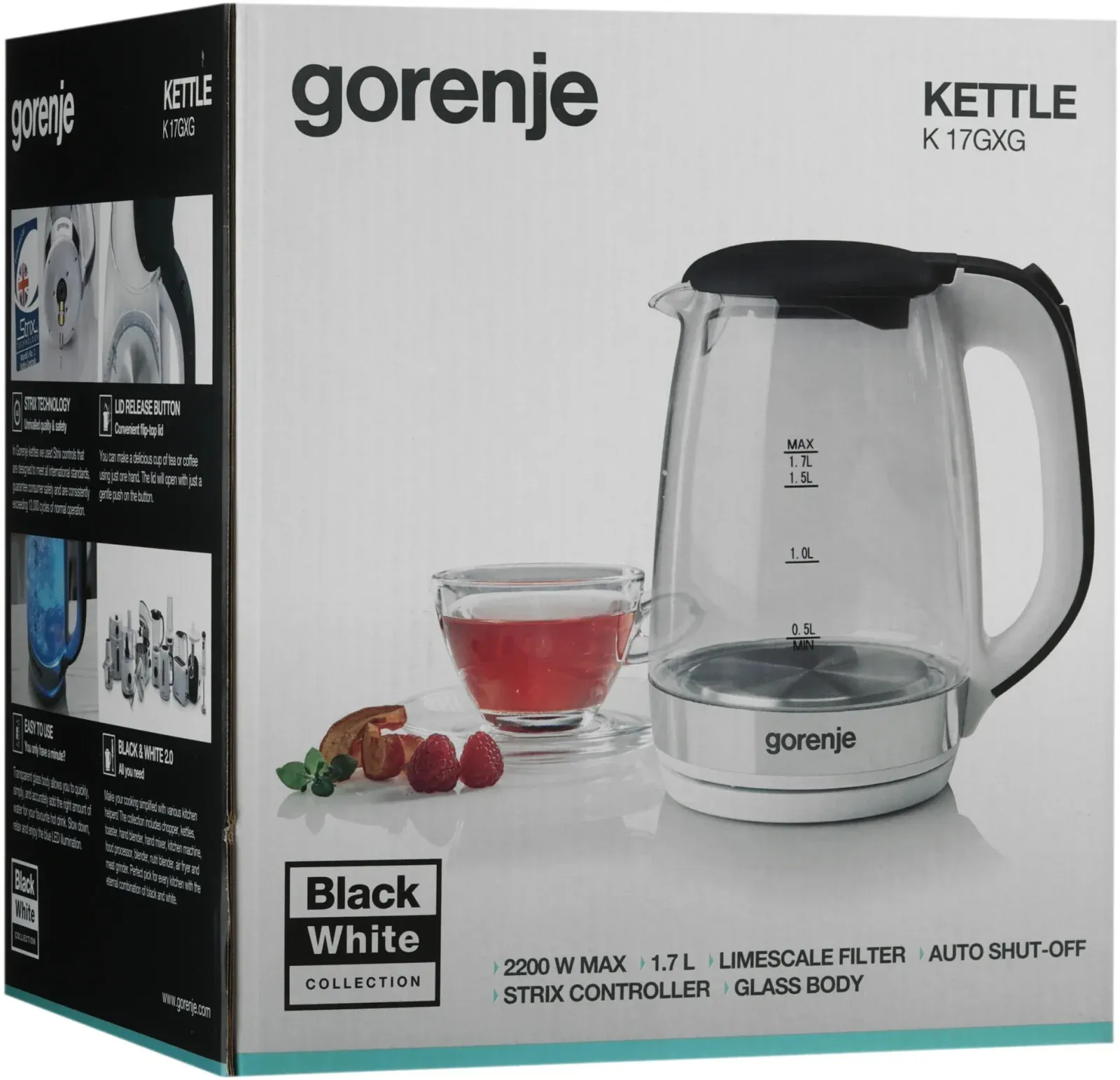 Чайник электрический Gorenje K17GXG 1.7л. 2200Вт белый/серебристый корпус: стекло/металл/пластик - фото 6