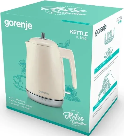 Чайник электрический Gorenje K15RL 1.7л. 2200Вт бежевый корпус: металл/пластик 742730 - фото 2