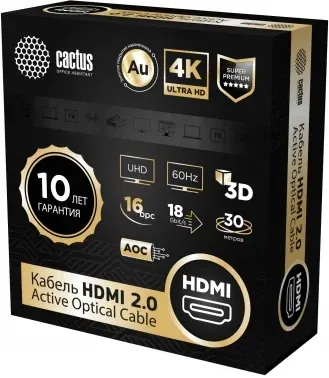 Кабель аудио-видео Cactus CS-HDMI-AOC-2-30 HDMI m/HDMI m 30м. позолоч.конт. черный - фото 6