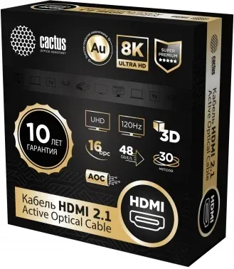 Кабель аудио-видео Cactus CS-HDMI-AOC-2.1-30 HDMI m/HDMI m 30м. позолоч.конт. черный - фото 6