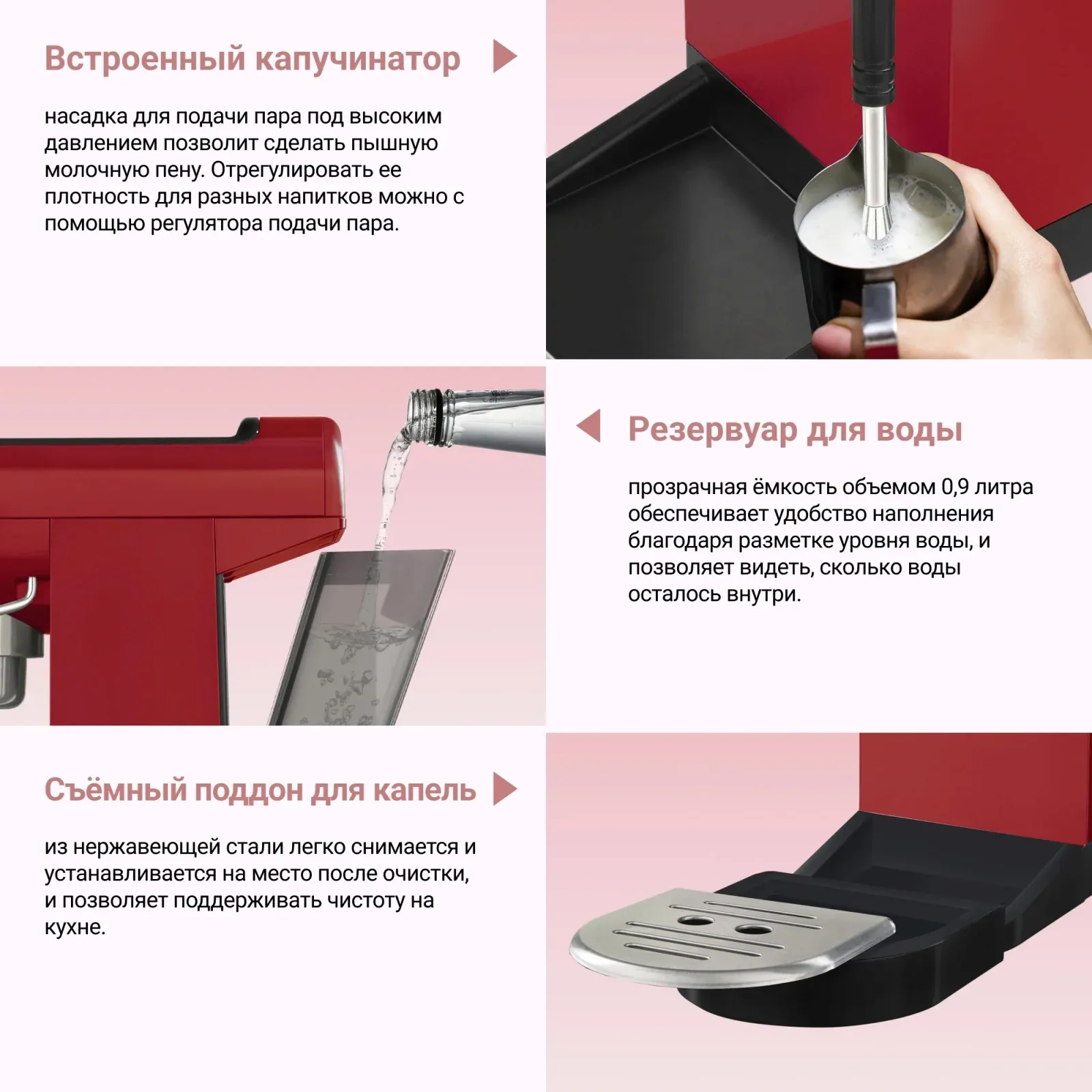 Кофеварка рожковая Tesler ECM-260 RED 1360Вт красный - фото 6