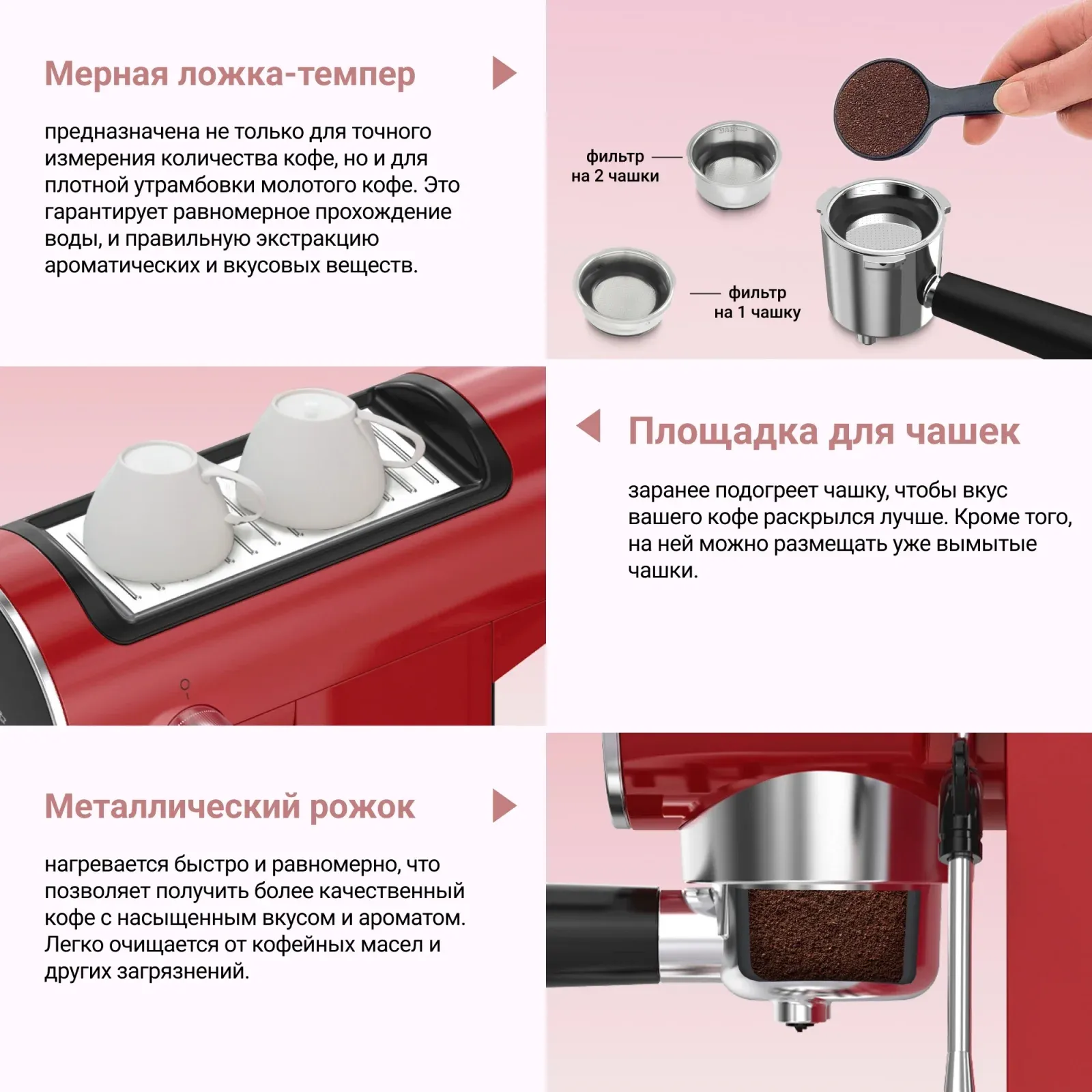 Кофеварка рожковая Tesler ECM-260 RED 1360Вт красный - фото 7