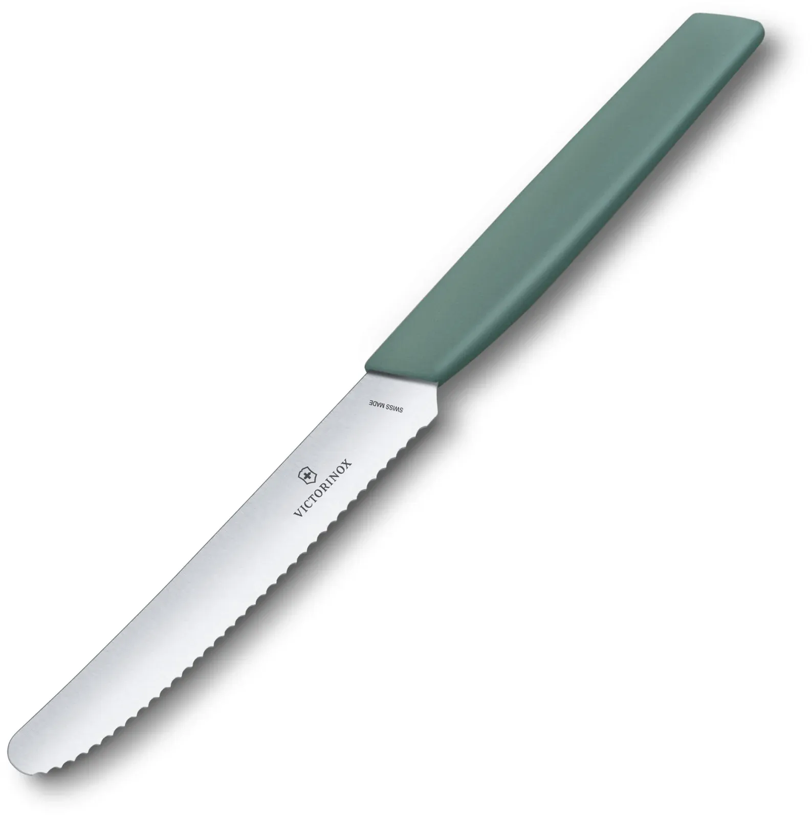 Нож кухонный Victorinox Swiss Modern 6.9006.11W43 стальной столовый для томатов лезв.110мм серрейт. заточка шалфеевый - фото 3