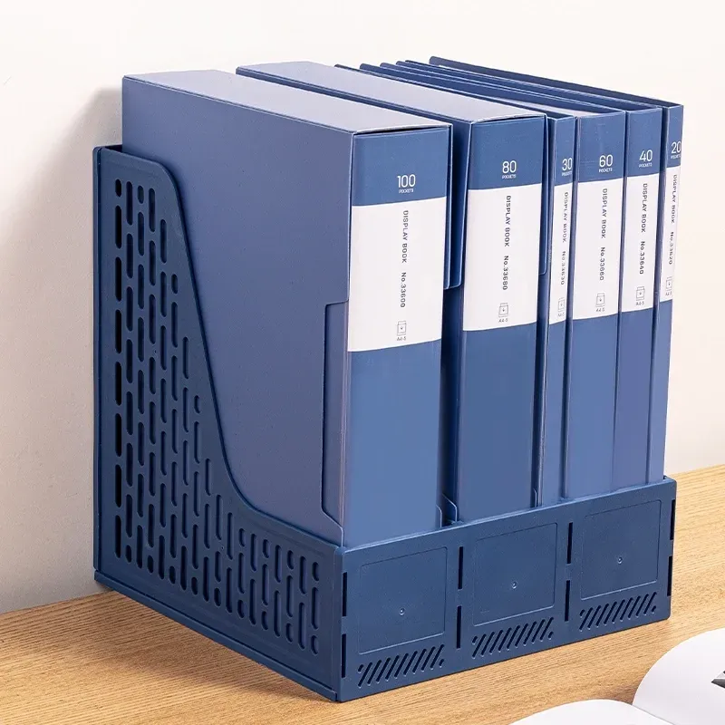 Лоток вертикальный Deli E9843 BLUE 3отд. сборный для бумаг 250x257x275мм синий пластик - фото 2