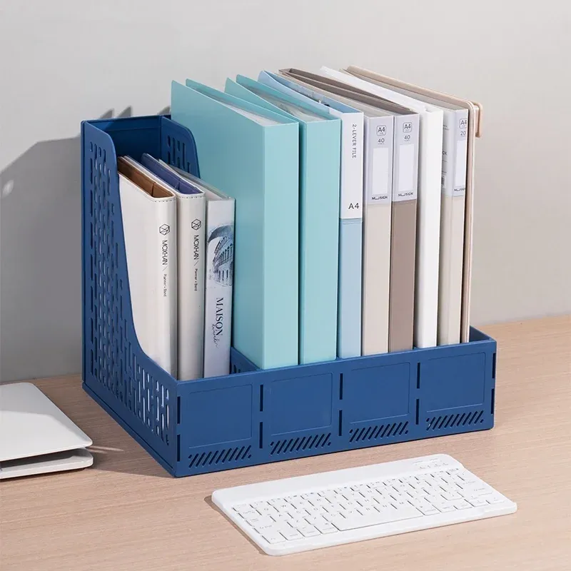 Лоток вертикальный Deli E9844 BLUE 4отд. сборный для бумаг 325x257x275мм синий пластик пластиковый пакет - фото 7