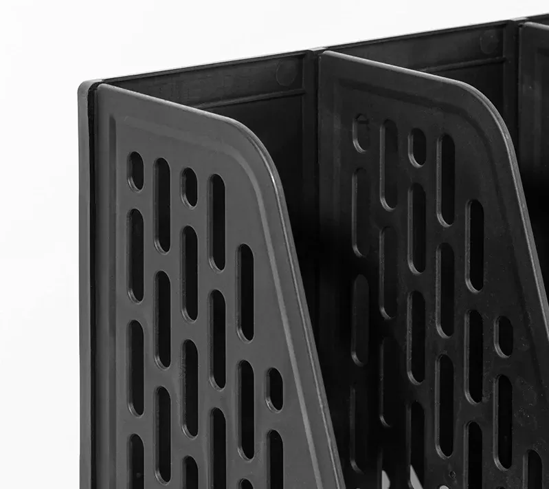 Лоток вертикальный Deli E9847 BLACK 3отд. сборный для бумаг 253x320x275мм черный пластик пластиковый пакет - фото 3