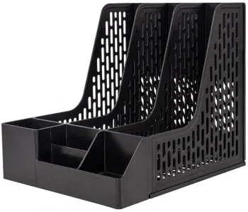 Лоток вертикальный Deli E9847 BLACK 3отд. сборный для бумаг 253x320x275мм черный пластик пластиковый пакет - фото 5