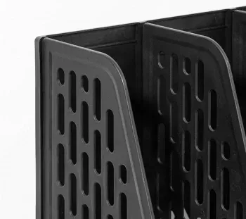 Лоток вертикальный Deli E9847 BLACK 3отд. сборный для бумаг 253x320x275мм черный пластик пластиковый пакет - фото 7