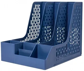 Лоток вертикальный Deli E9847 BLUE 3отд. сборный для бумаг 253x320x275мм синий пластик пластиковый пакет - фото 2