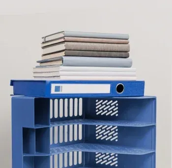 Лоток вертикальный Deli E9849 BLUE 4отд. сборный для бумаг 325x320x275мм синий пластик пластиковый пакет - фото 8