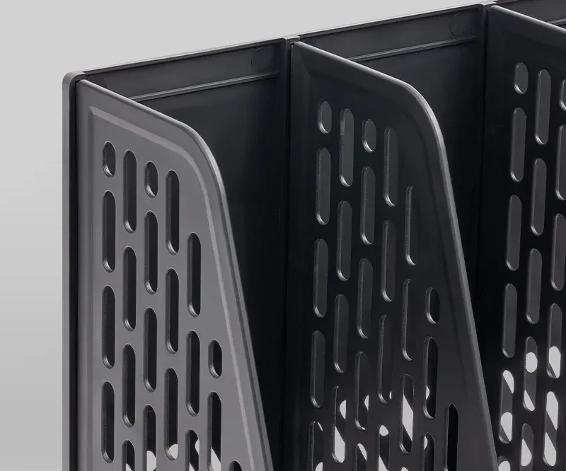 Лоток вертикальный Deli E9849 BLACK 4отд. сборный для бумаг 325x320x275мм черный пластик пластиковый пакет - фото 3