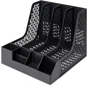 Лоток вертикальный Deli E9849 BLACK 4отд. сборный для бумаг 325x320x275мм черный пластик пластиковый пакет - фото 4