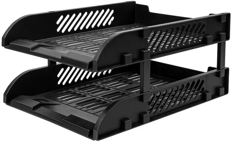 Лоток горизонтальный Deli E9212 BLACK сборный для бумаг 325x241x155мм черный пластик упак.:2шт пластиковый пакет