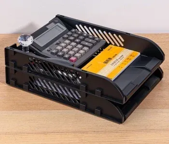 Лоток горизонтальный Deli E9212 BLACK сборный для бумаг 325x241x155мм черный пластик упак.:2шт пластиковый пакет - фото 6