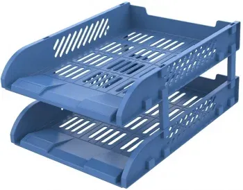 Лоток горизонтальный Deli E9212 BLUE сборный для бумаг 325x241x155мм синий пластик упак.:2шт пластиковый пакет - фото 2