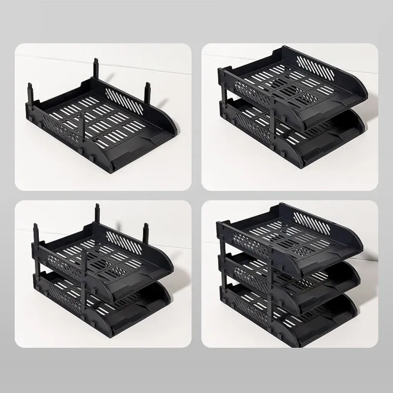 Лоток горизонтальный Deli E9213 BLACK сборный для бумаг 325x241x155мм черный пластик упак.:3шт пластиковый пакет - фото 5