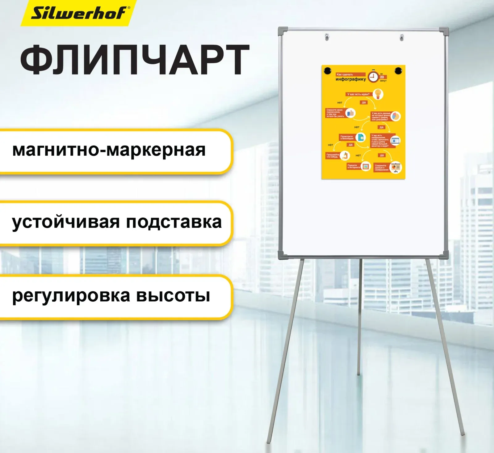 Флипчарт Silwerhof Eco лак 70x100см на треноге белый - фото 4