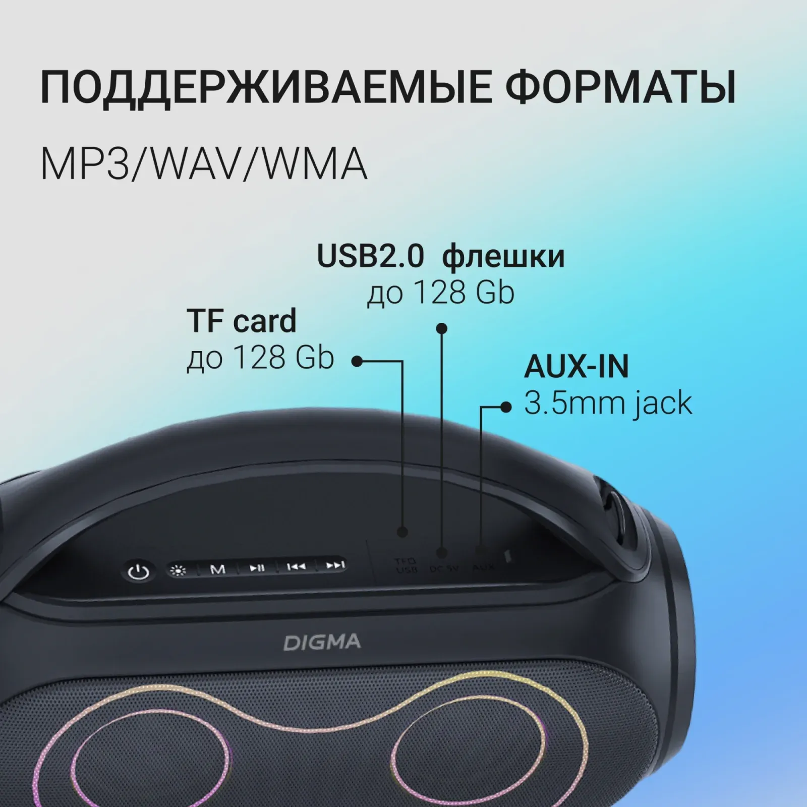Колонка порт. Digma D-PS1532 черный 60W 2.0 BT 10м 3600mAh PS1532B - фото 6