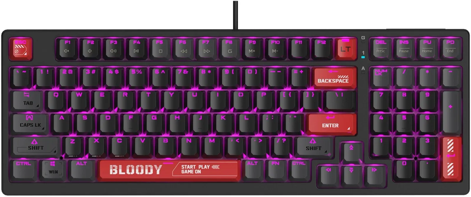 Клавиатура A4Tech AT98 черный/красный USB for gamer LED кабель 1.8м - фото 2