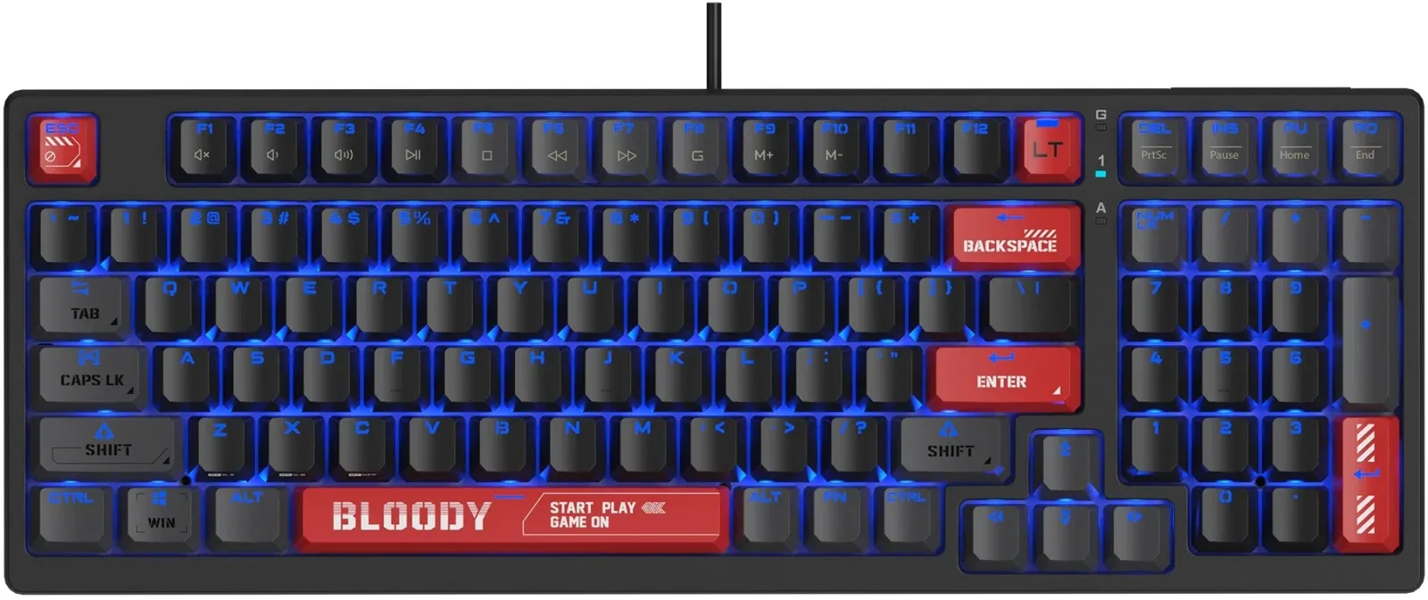 Клавиатура A4Tech AT98 черный/красный USB for gamer LED кабель 1.8м - фото 3