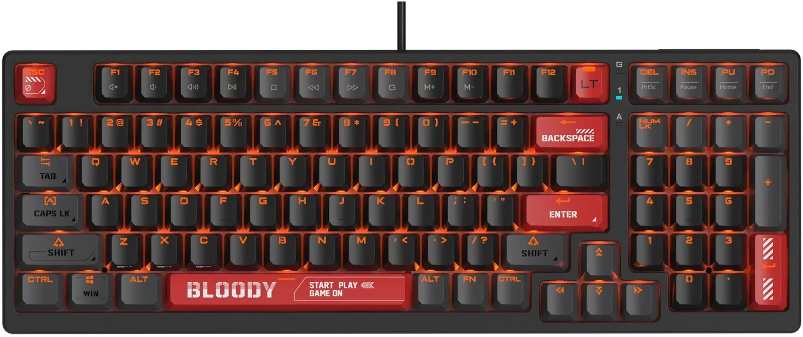 Клавиатура A4Tech AT98 черный/красный USB for gamer LED кабель 1.8м - фото 4