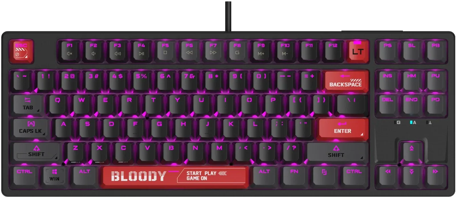Клавиатура A4Tech AT87 черный/красный USB for gamer LED кабель 1.8м - фото 2