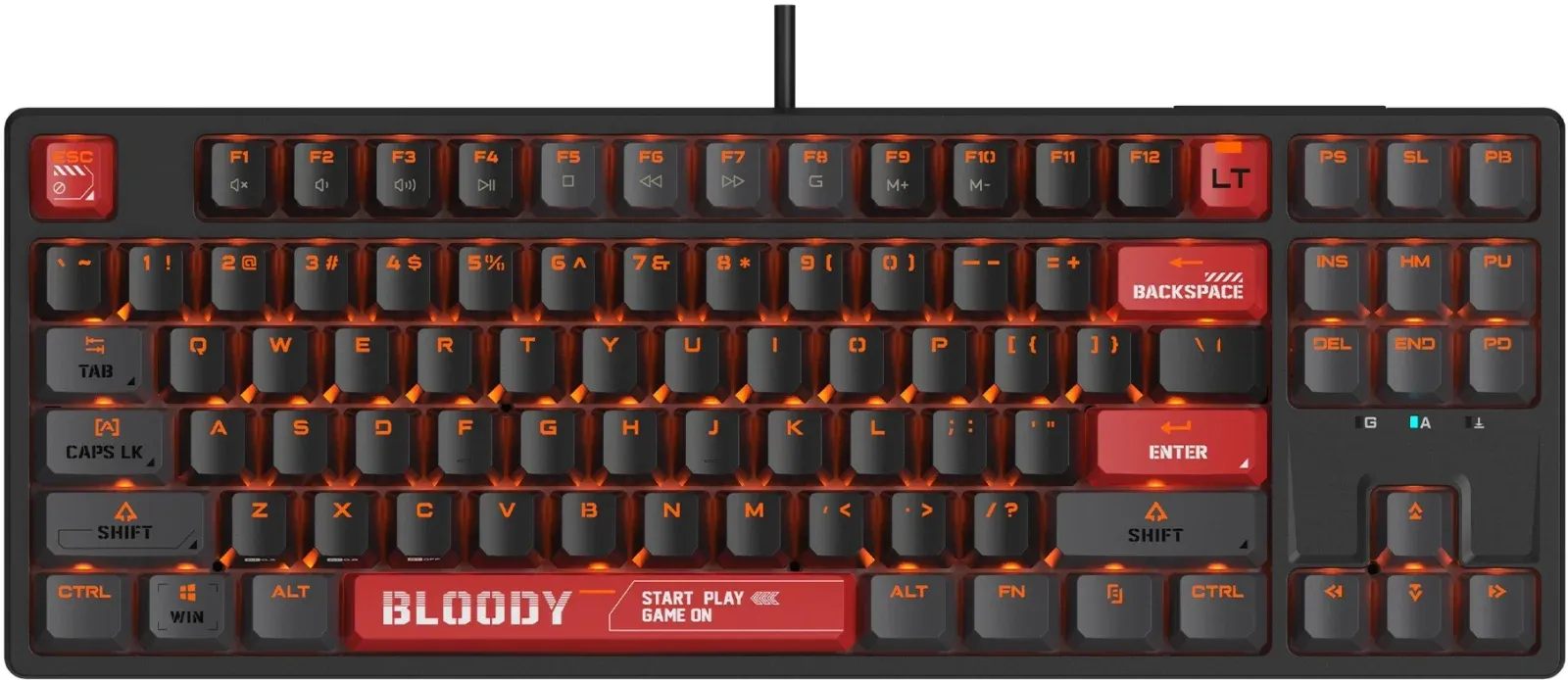 Клавиатура A4Tech AT87 черный/красный USB for gamer LED кабель 1.8м - фото 4