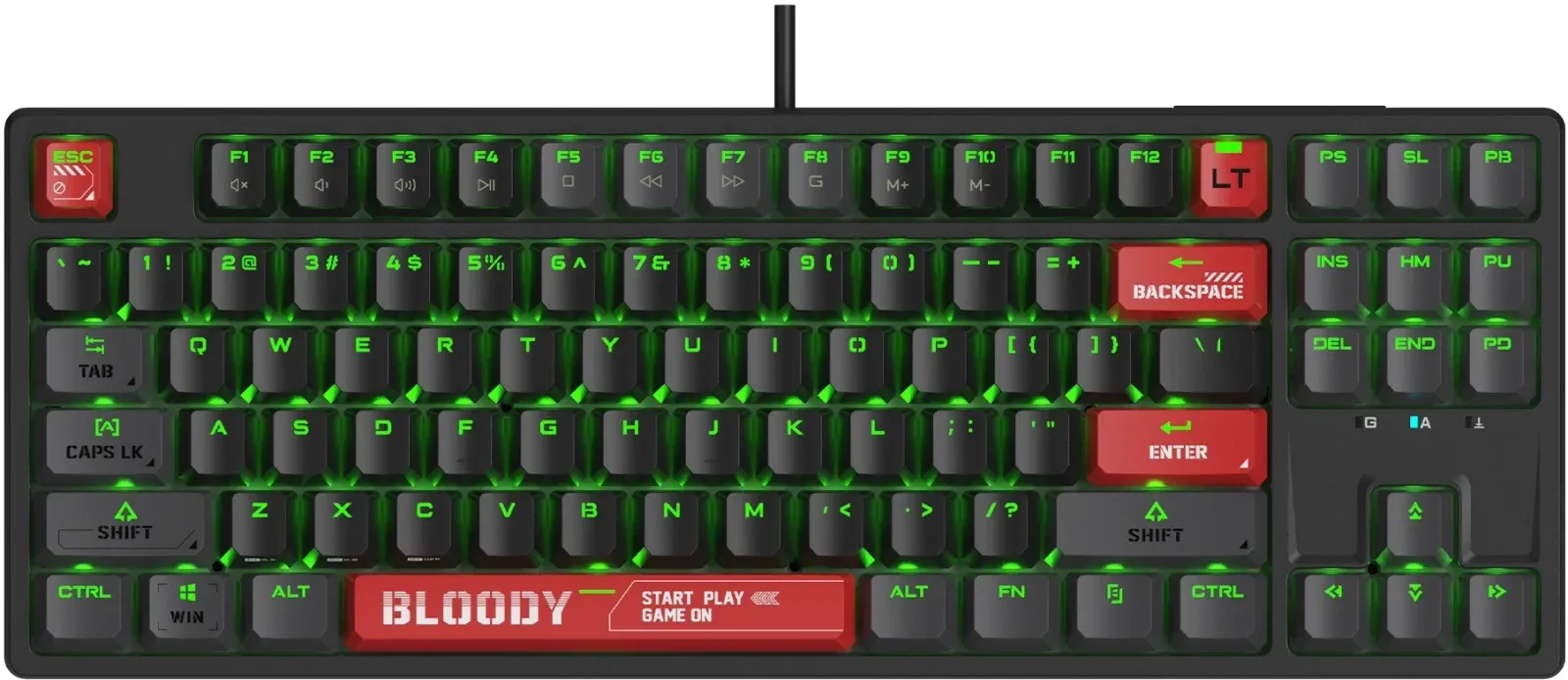Клавиатура A4Tech AT87 черный/красный USB for gamer LED кабель 1.8м - фото 5