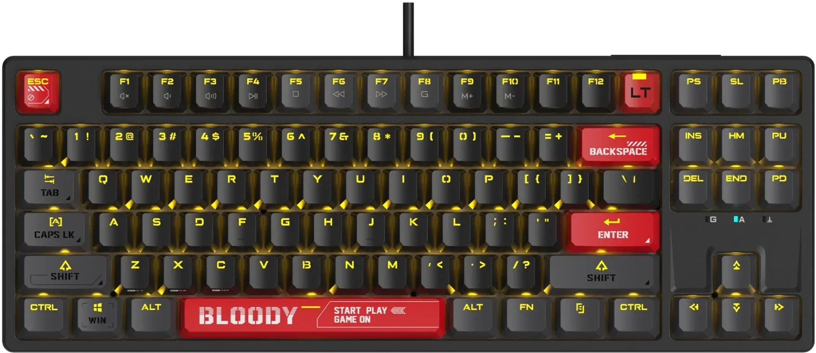 Клавиатура A4Tech AT87 черный/красный USB for gamer LED кабель 1.8м - фото 7