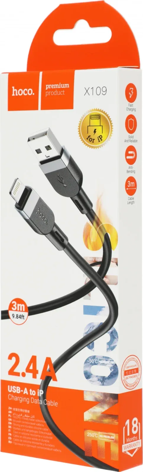 Кабель Hoco X109 IP 36346L=3M USB m-Lightning m 3м черный - фото 3
