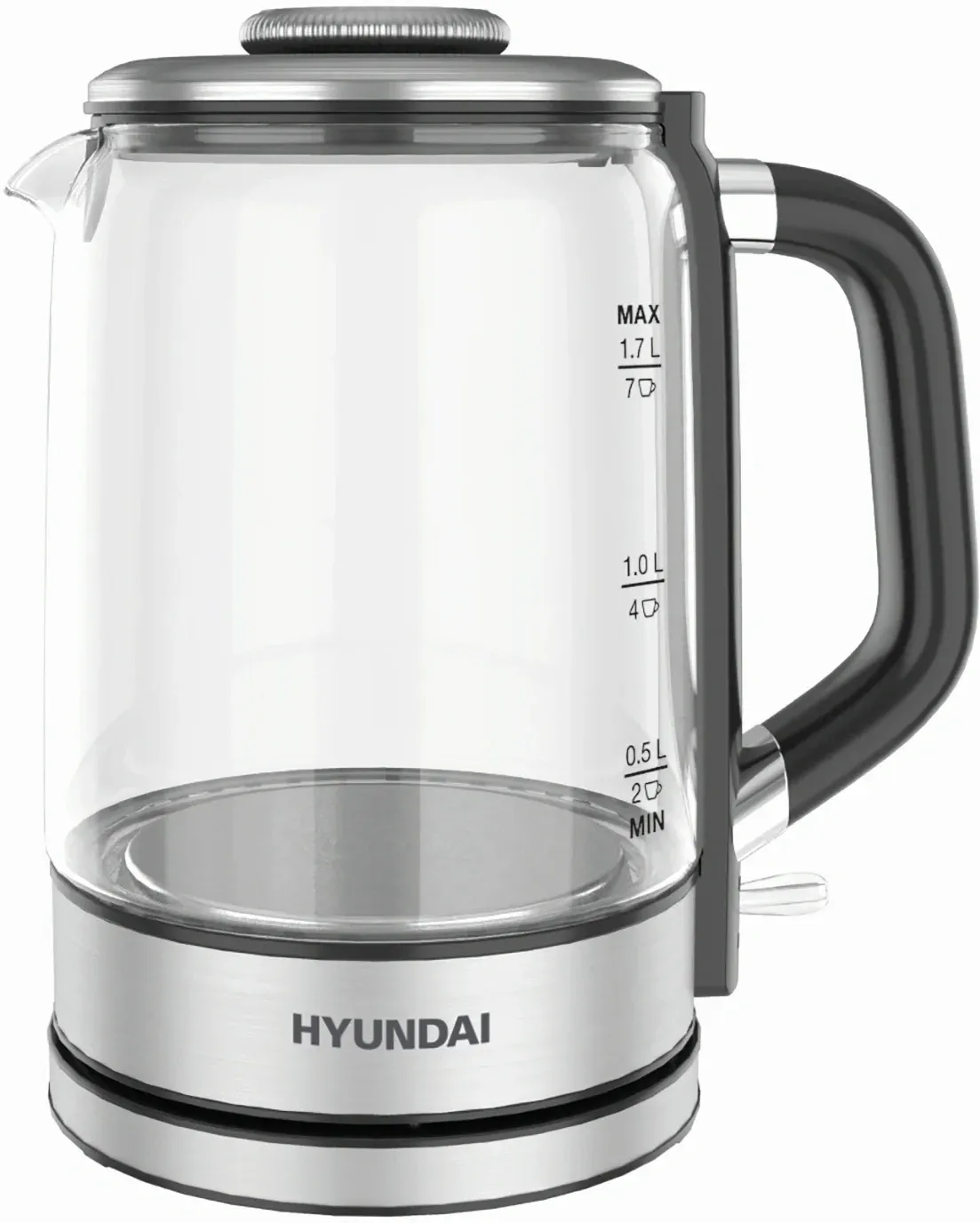 Чайник электрический Hyundai HYK-G5501 1.7л. 2200Вт серебристый/черный корпус: стекло - фото 2