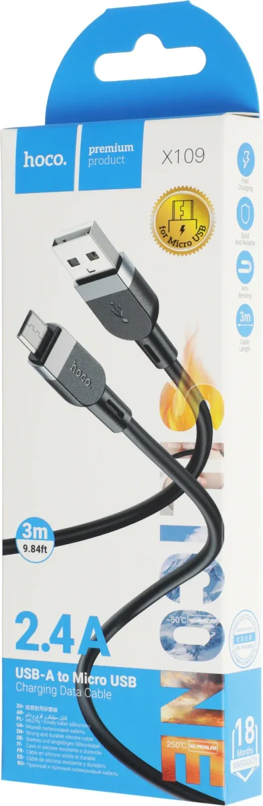 Кабель Hoco X109 MICRO 36353L=3M USB m-micro USB m 1м черный - фото 2