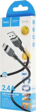 Кабель Hoco X109 MICRO 36353L=3M USB m-micro USB m 1м черный - фото 8