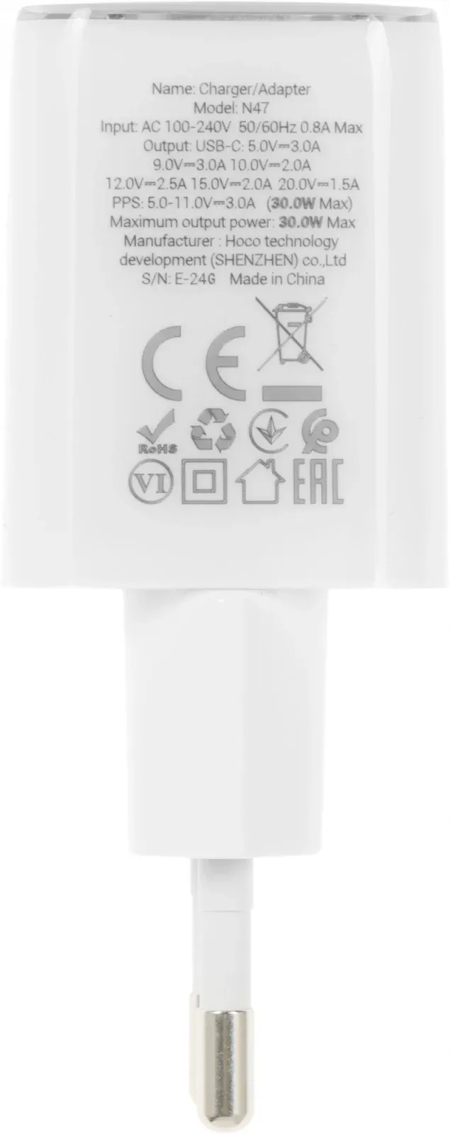 Сетевое зар./устр. Hoco N47 Glorious 30W 3A PD USB Type-C универсальное белый PD30W 35363 - фото 3