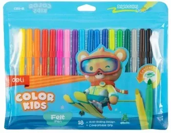 Фломастеры Deli EC161-18 Color Kids круг. конический пиш. наконечник Вентилируемый 18цв. пакет с европодвесом - фото 5