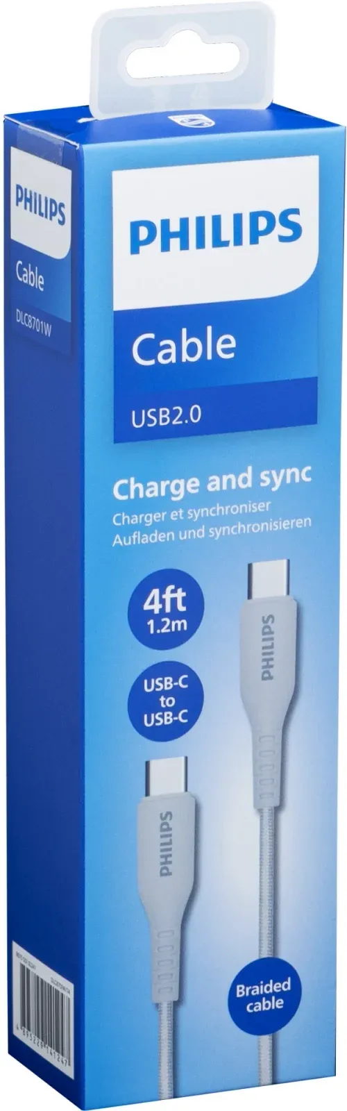 Кабель Philips DLC8701 USB Type-C m-USB Type-C m 1.2м белый коробка упак.:1шт - фото 3