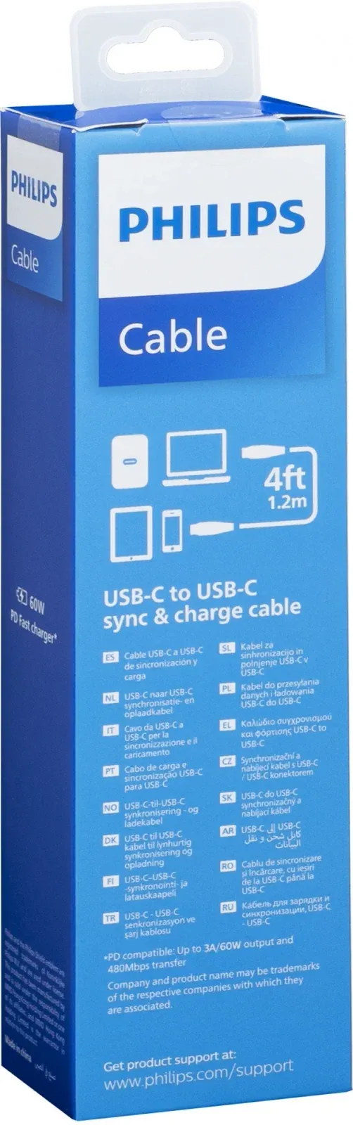 Кабель Philips DLC8701 USB Type-C m-USB Type-C m 1.2м белый коробка упак.:1шт - фото 4