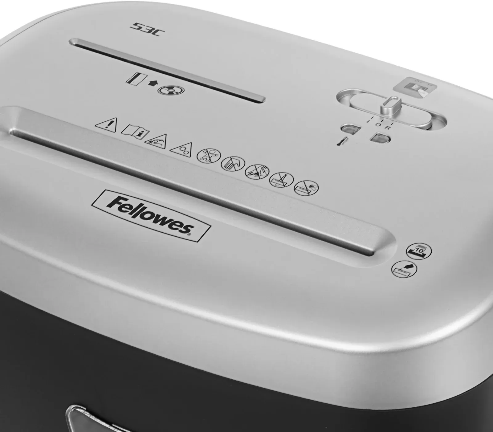 Шредер Fellowes PowerShred 53С черный/серый секр.P-4 фрагменты 10лист. 23лтр. скрепки скобы пл.карты CD - фото 4