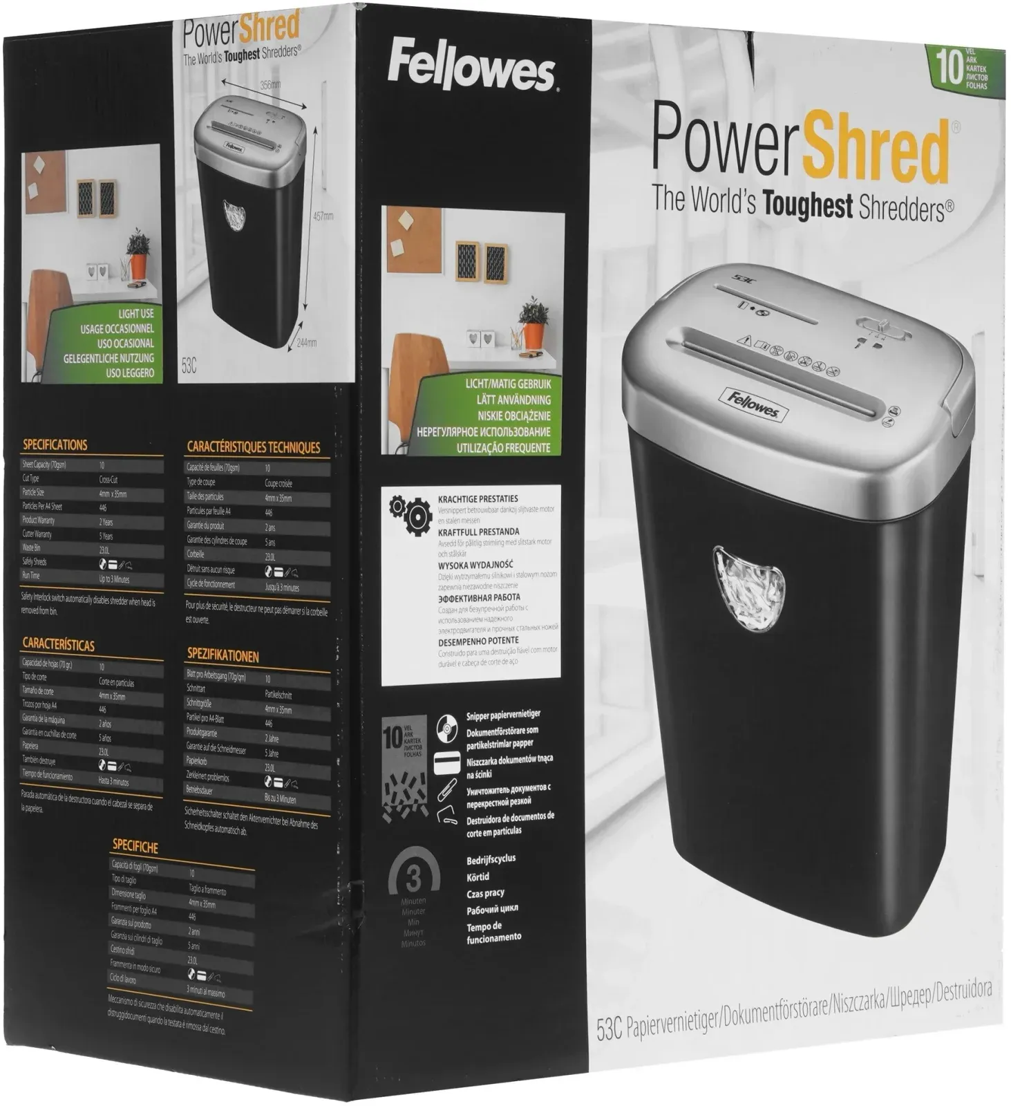 Шредер Fellowes PowerShred 53С черный/серый секр.P-4 фрагменты 10лист. 23лтр. скрепки скобы пл.карты CD - фото 8