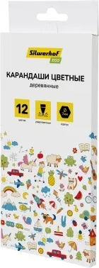 Карандаши цв. Silwerhof Eco 2.65мм шестигран. дерево ассорти 12цв. коробка/европод. - фото 8