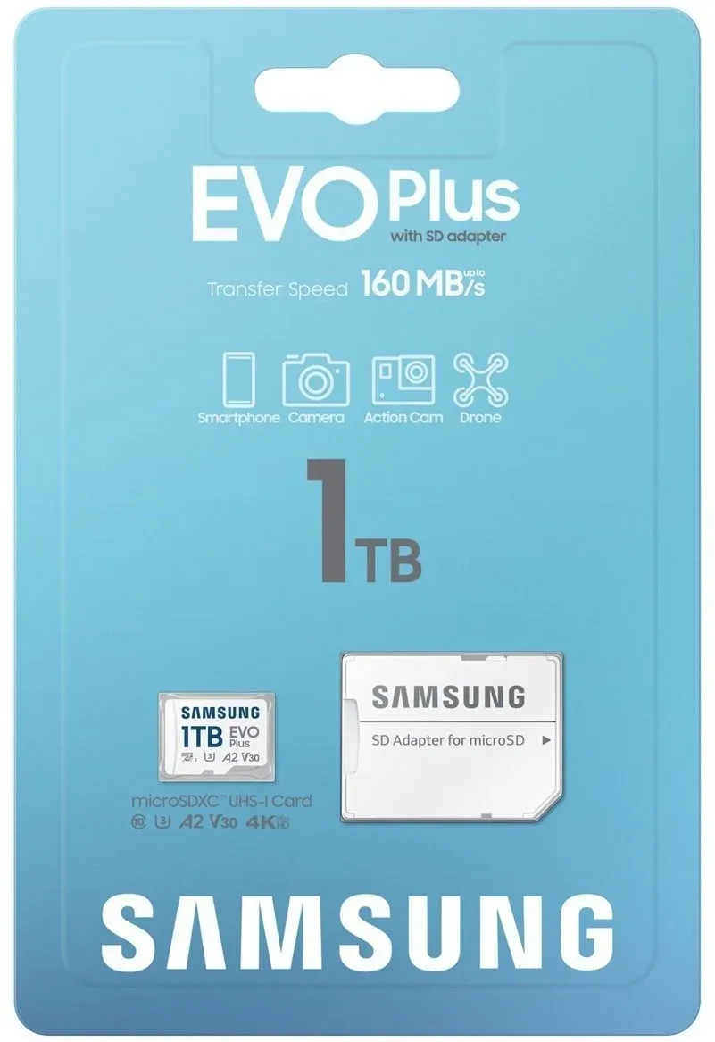 Флеш карта microSDXC 1TB Samsung MB-MC1T0SA EVO Plus V30 A2 + adapter - фото 1