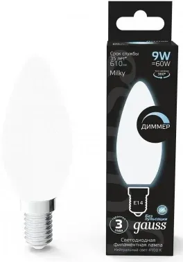 Лампа светодиодная Gauss Filament 103201209-D 9Вт цок.:E14 свеча 220B св.свеч.бел.нейт. упак.:10шт - фото 6